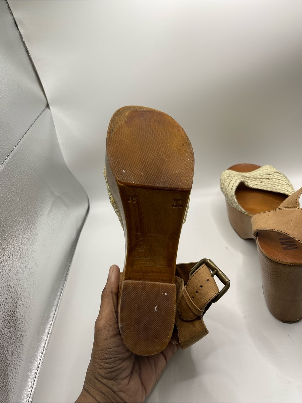 MIA Tan and Cream Woven Wedge Sandals - Picture 2 of 8